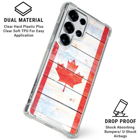 Canada Flag Light Wood Galaxy S25 Ultra Clear Case